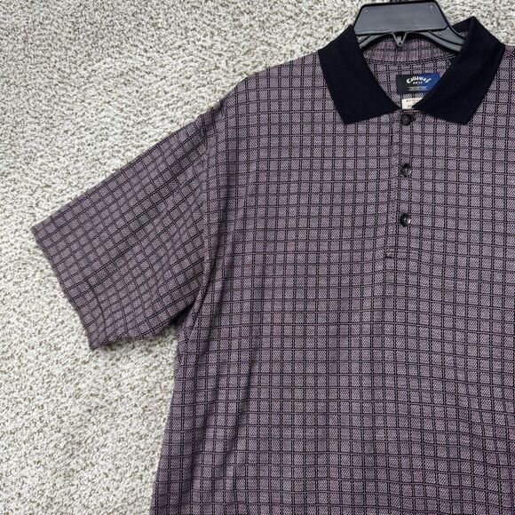 Vintage 90s Callaway Polo Shirt Men's Medium Red AOP Diamond Pattern Cotton Y2K - Picture 5 of 16